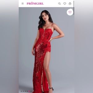 PromGirl Sparkly Bright Red Sequin Long Prom Dress